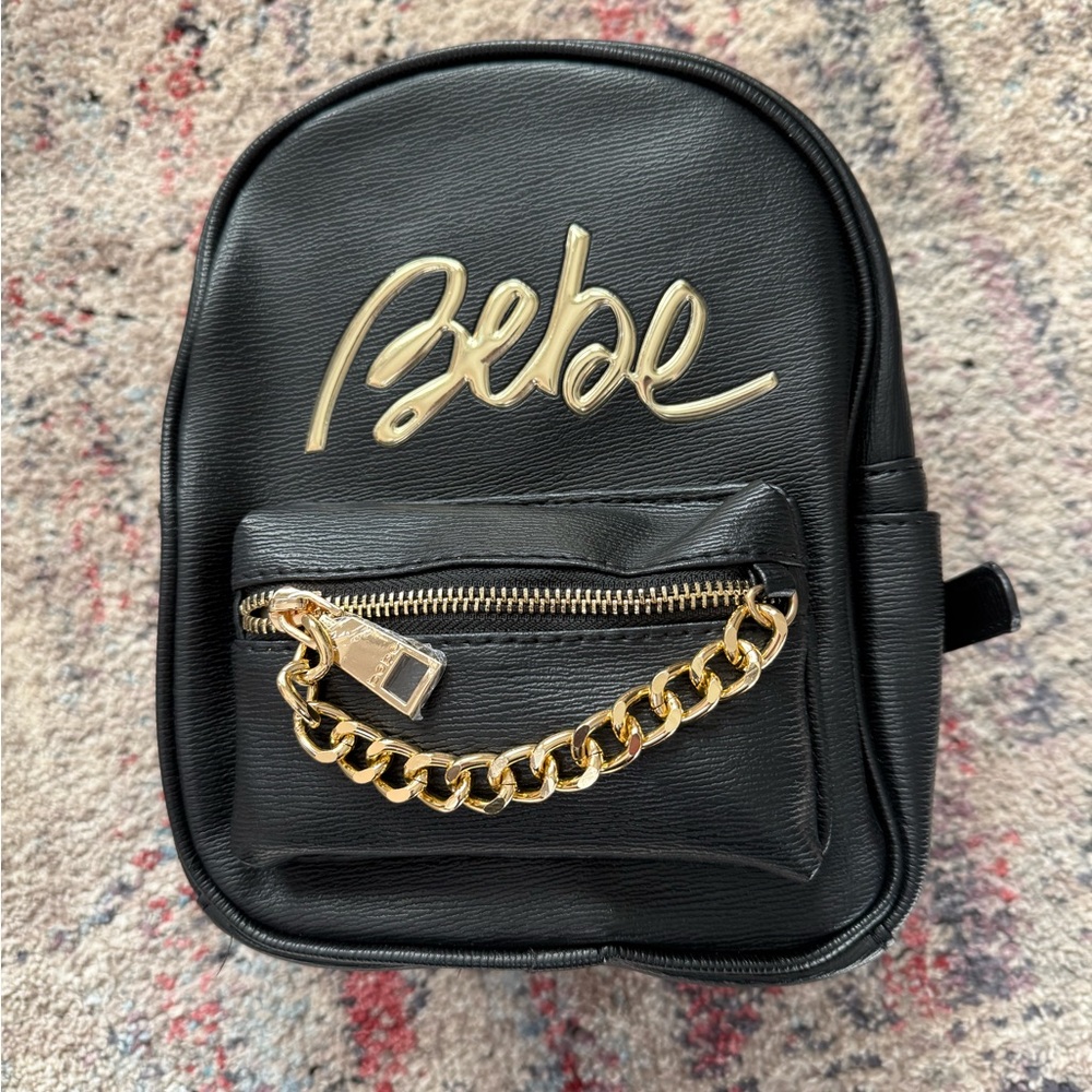 Bebe Mini Black and Gold Backpack with Chain Detail NWT